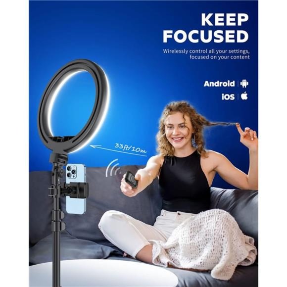 10.2" Selfie Ring Light with 65" Adjustable Tripod Stand & Phone Holder - Picture 4 of 6